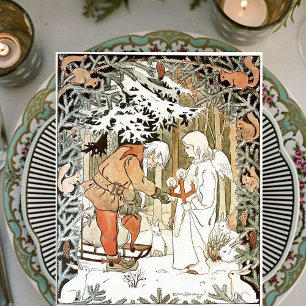 Vintage-Elsa-Beskow-Weihnachtsengel-Winterszene Feiertagskarte