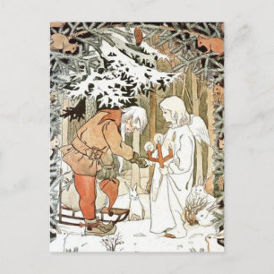Vintage-Elsa-Beskow-Weihnachtsengel-Winterszene Postkarte