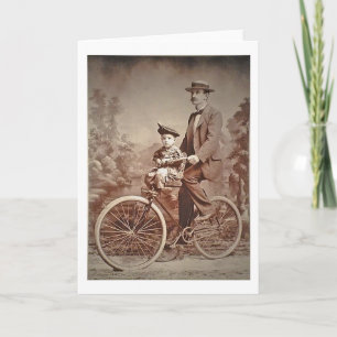 Vintage Eltern und Kind auf dem Fahrrad Karte
