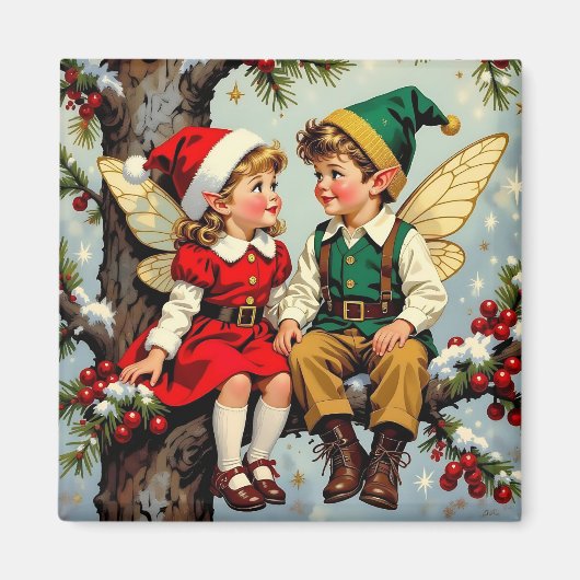 Vintage Elven Fairy Children Christmas Magnet (Vorne)