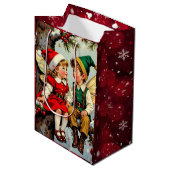 Vintage Elven Fairy Children Christmas  Mittlere Geschenktüte (Vorderseite Schrägansicht)