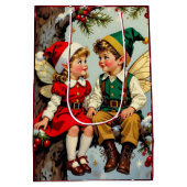 Vintage Elven Fairy Children Christmas  Mittlere Geschenktüte (Rückseite)