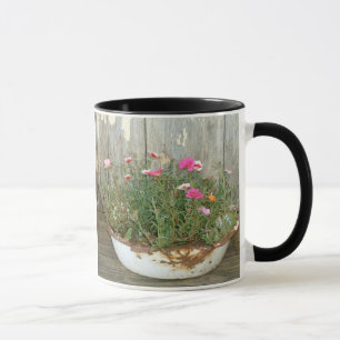 Vintage Email-Teller-Wanne u. Blume Tasse
