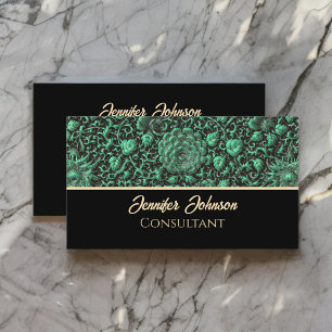 Vintage Emerald Green Floral-Rose mit Gold-Script Visitenkarte