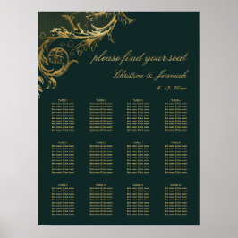 Vintage Emerald Green Gold Floral Damask Hochzeit Poster
