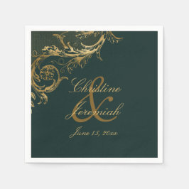 Vintage Emerald Green Gold Floral Damask Hochzeit Serviette