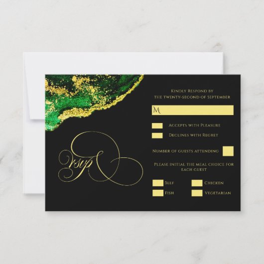 Vintage Emerald Green Gold Wedding RSVP Card Karte (Vorderseite)