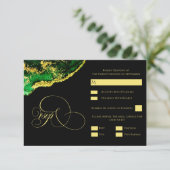 Vintage Emerald Green Gold Wedding RSVP Card Karte (Stehend Vorderseite)