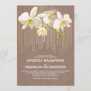 Vintage Engagement-Partei des White Orchid-Glitzer Einladung