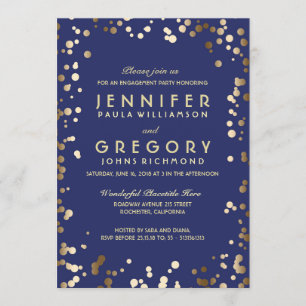 Vintage Engagement-Partei für Gold und Navy Einladung
