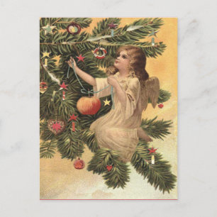 Vintage Engel an Weihnachtsbaum Feiertagspostkarte