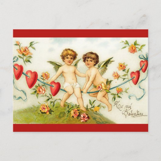 Vintage Engel auf Herzdraht Valentine Postkarte (Vorderseite)