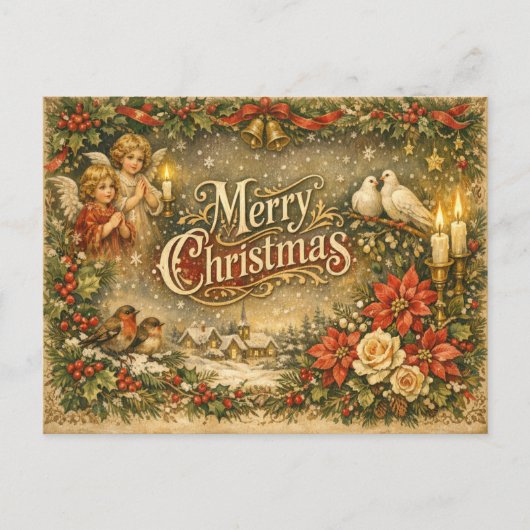 Vintage Engel Cherub Frohe Weihnachten  (Vorderseite)