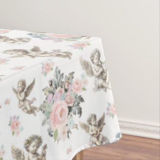 Vintage Engel Cherubs und Pastell Blumen Tischdecke