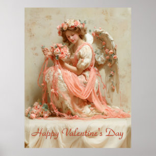 Vintage Engel der Rosen zum Valentinstag Poster