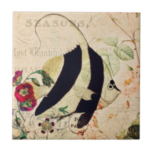 Vintage Engel Fisch Französische Blumen Fliese