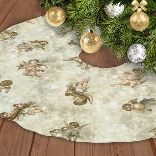 Vintage-Engel Glitzernde Gold ID136 Polyester Weihnachtsbaumdecke