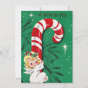 Vintage-Engel hält sich an einen Candy Cane fest Feiertagskarte
