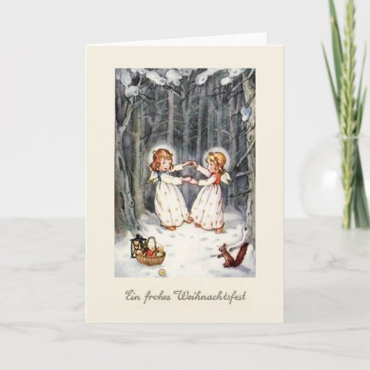 Vintage Engel Im Wald Weihnachtskarte Feiertagskarte (Vorderseite)
