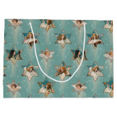 Vintage Engel in Sternen mit Musikinstrumenten Große Geschenktüte (Rückseite)