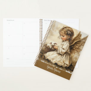 Vintage Engel + Katzen-Planer: Namen personalisier Planer