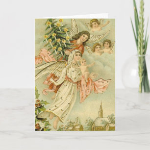 Vintage Engel mit Baum Feiertagskarte