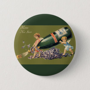 Vintage Engel mit Champagner, ein glückliches neue Button