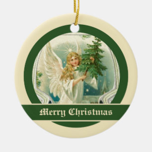 Vintage Engel mit Christbaumschmuck Keramik Ornament