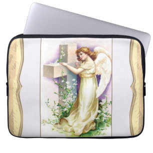 Vintage Engel mit christlichem Kreuz Laptopschutzhülle