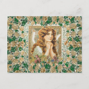 Vintage Engel mit gelben Rosen Postkarte