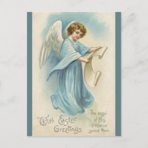 Vintage Engel mit Ostergrüßen auf einer Schriftrol Postkarte
