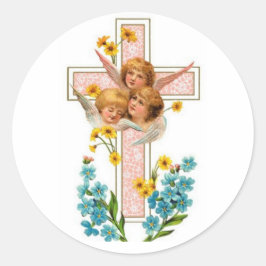 Vintage Engel mit rosa Kreuz Runder Aufkleber