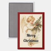Vintage Engel mit Stechpalmen-Weihnachtsmagnet Magnet (Vorderseite/Rückseite)