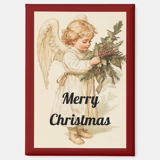Vintage Engel mit Stechpalmen-Weihnachtsmagnet Magnet (Vorderseite)