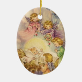 Vintage Engel rund um das Baby Jesus Keramikornament