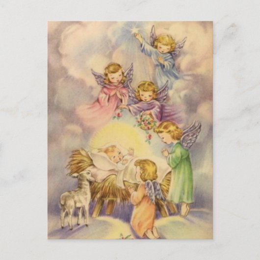 Vintage Engel rund um das Baby Jesus Postkarte (Vorderseite)