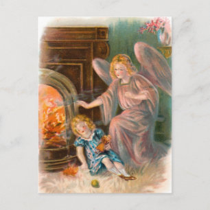 Vintage Engel, Schutzengel Mädchen und Feuer Postkarte