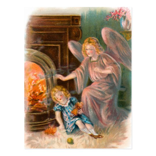 Vintage Engel, Schutzengel Mädchen und Feuer Postkarte