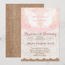 Vintage Engel-Taufe und Erstes Geburtstagskind Einladung