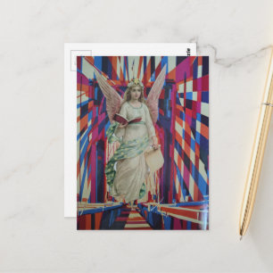 Vintage-Engel überquert die Brücke Collage-Kunst Postkarte