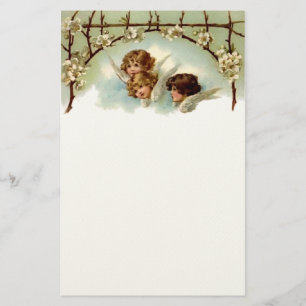 Vintage Engel und Blumen-Filz-Briefpapier Briefpapier