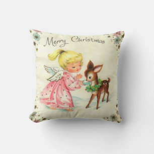Vintage Engel und Hirsch Weihnachtsfeiertag  Kissen