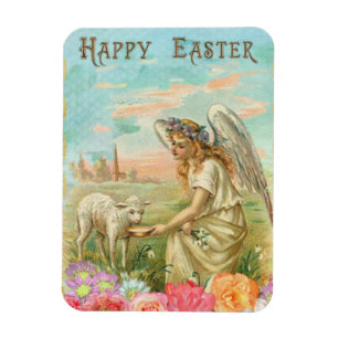 Vintage Engel und Lamm Magnet