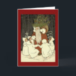 Vintage Engel und Nikolaus Im Wald  Feiertagskarte<br><div class="desc">Vintage Weihnachtskarte zeigt Engel im Wald mit einem Nikolaus. Zaubere ein laecheln auf den Gesichtern deiner liebsten mit dieser nostalgischen Weihnachtskarte.</div>