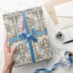 Vintage-Engel-Volkskunst-Weihnachten Geschenkpapier