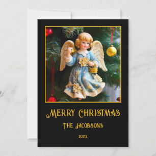 Vintage-Engel-Weihnachtsfotokarte Feiertagskarte