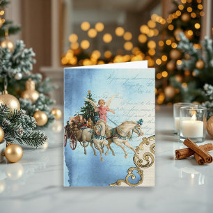 Vintage-Engel-Weihnachtswagen-Typografie Feiertagskarte