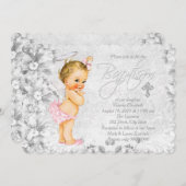 Vintage Engelrosa und Grautaufe Einladung (Vorne/Hinten)