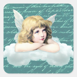 Vintage Engelsfigur auf einer Wolke Quadratischer Aufkleber