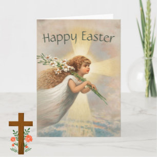 Vintage-Engelsmädchen + Lilien Frohe Ostern Christ Karte
